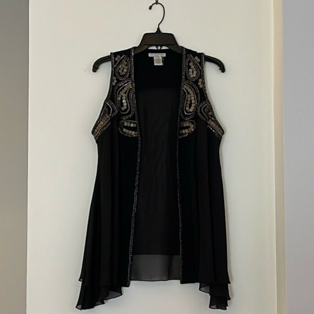 ✨  Vintage Alberto Makali Women’s Black Chiffon Beaded Vest | Size L